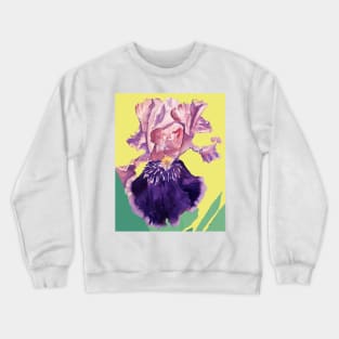 Iris Watercolor Painting - Glorious Purple on Lemon Yellow Crewneck Sweatshirt